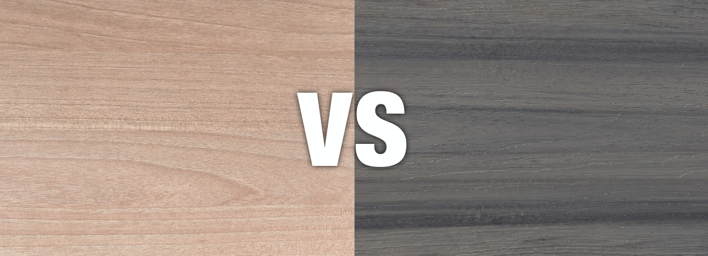 side-by-side images of treated wood and composite decking