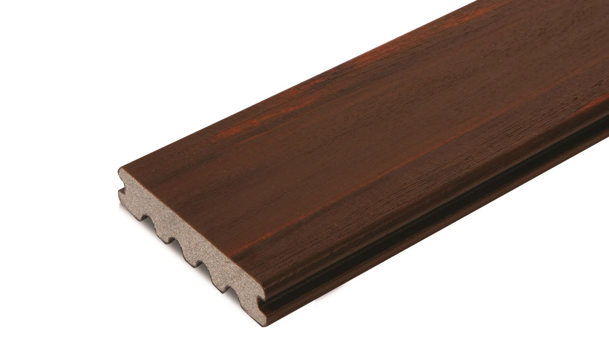 Armadillo composite decking board with grooved edge and Bronco pattern