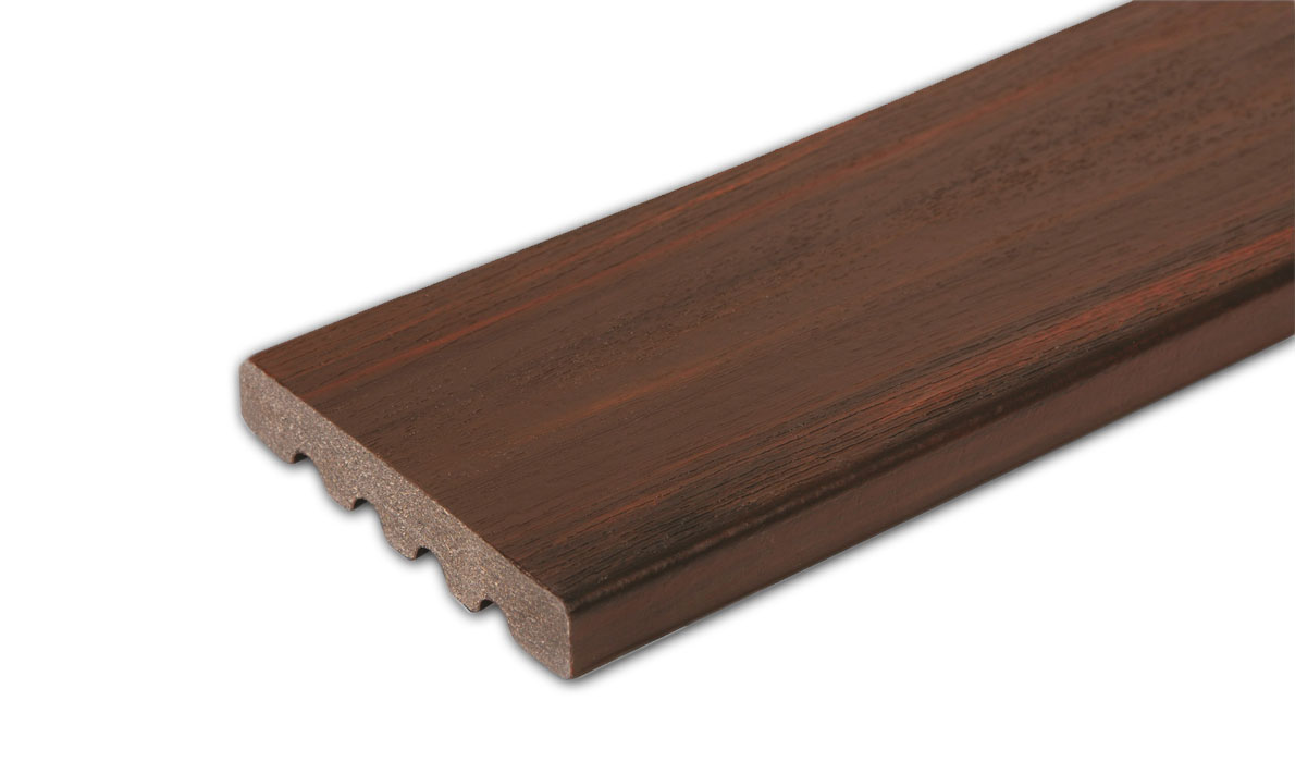 Armadillo composite decking board with solid edge and Bronco pattern