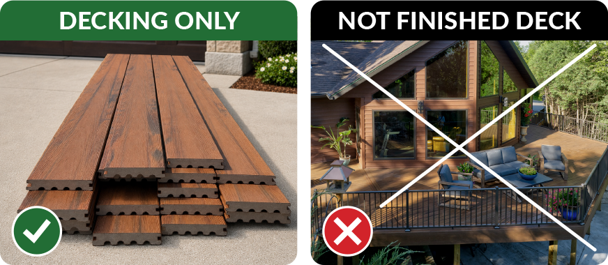 Deck boards compared with a completed deck